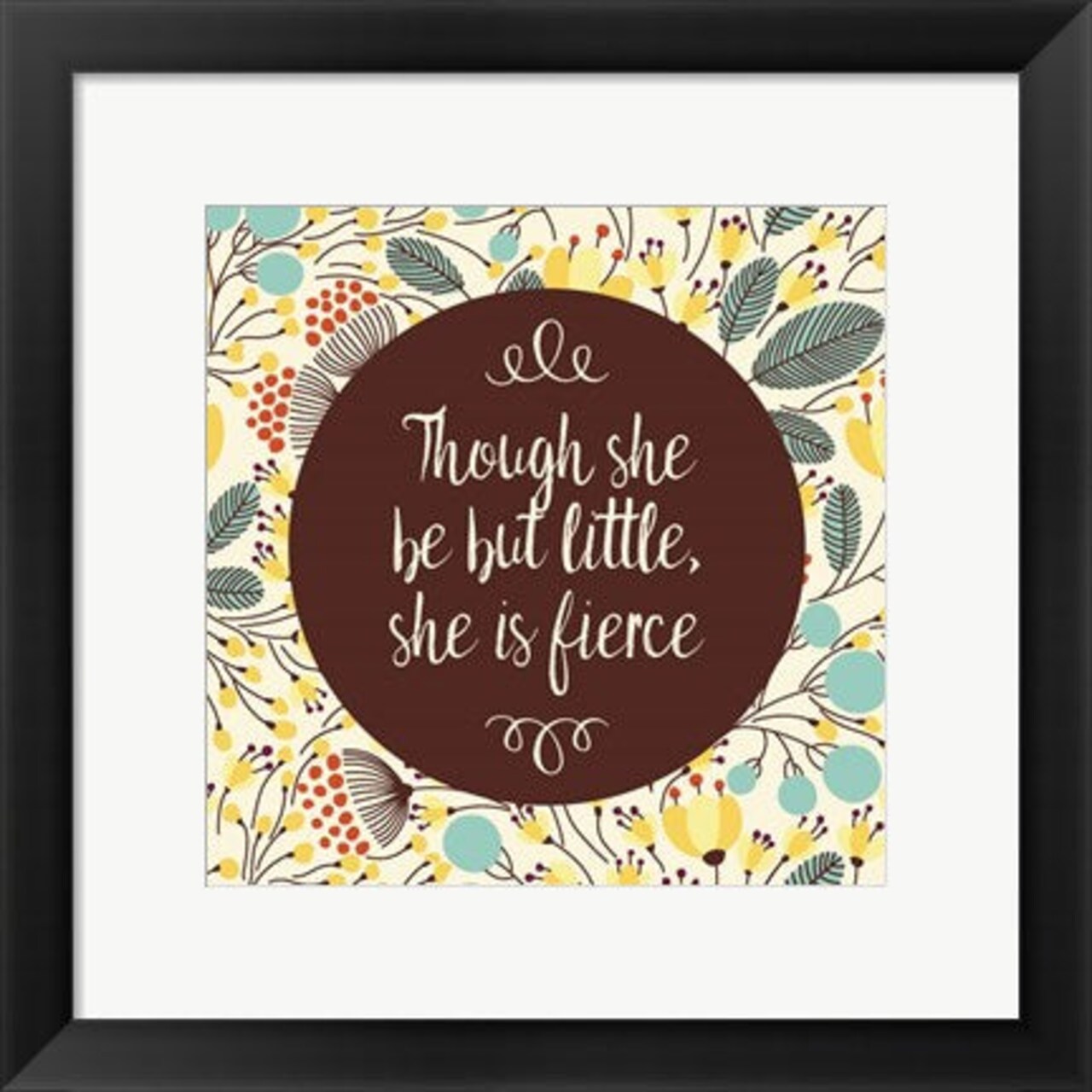 Framed Art Though She Be But Little - Retro Floral White Wall Decor 18x24 Artwork